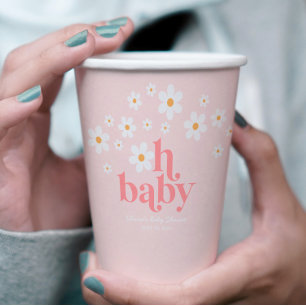 Retro-Gänseblümchen-Rosa-Baby-Party Pappbecher