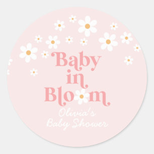 Retro-Gänseblümchen-Rosa-Baby-Party Runder Aufkleber