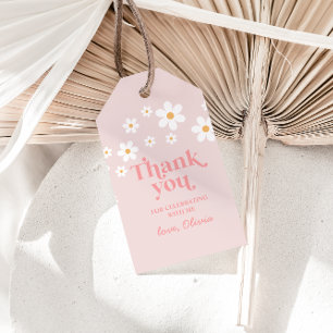 Retro-Gänseblümchen-Rosa Boho-Dankeschön-Geschenk Geschenkanhänger