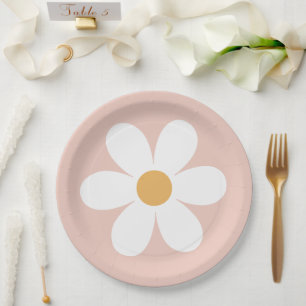 Retro Gänseblümchen rosa Boho Pappteller