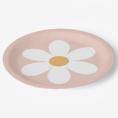Retro Gänseblümchen rosa Boho Pappteller (Schrägansicht)