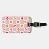 Retro-Gänseblümchen-Rosa Karomuster Gepäckanhänger (Vorderseite horizontal)