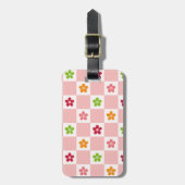 Retro-Gänseblümchen-Rosa Karomuster Gepäckanhänger (Vorderseite vertikal)