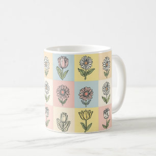 Retro Gänseblümchen Rot Pink Aqua Blau Floral Gebu Kaffeetasse
