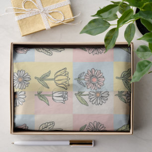 Retro-Gänseblümchen Rot Pink Aqua Blau Floral Gebu Seidenpapier