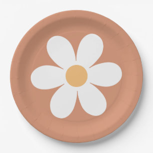 Retro Gänseblümchen Terrakotta Pappteller
