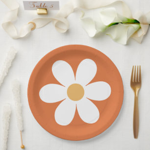 Retro Gänseblümchen verbranntes Orange Boho Pappteller
