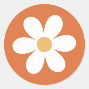 Retro-Gänseblume verbranntes Orange Runder Aufkleber