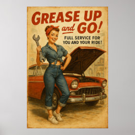 Retro Garage Button Up Girl Graphic Poster