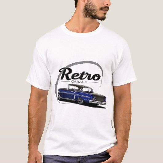 Retro Garageimpala-Blau T-Shirt (Vorderseite)