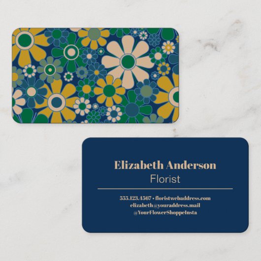 Retro Garden 60er 70er Ästhetisches Blumenmuster Visitenkarte (Vorne/Hinten)