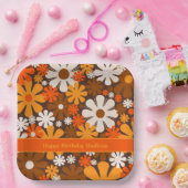 Retro Garden 70er 60er Brown & Orange Blumenmuster Pappteller (Party)