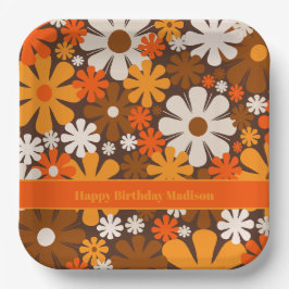 Retro Garden 70er 60er Brown & Orange Blumenmuster Pappteller