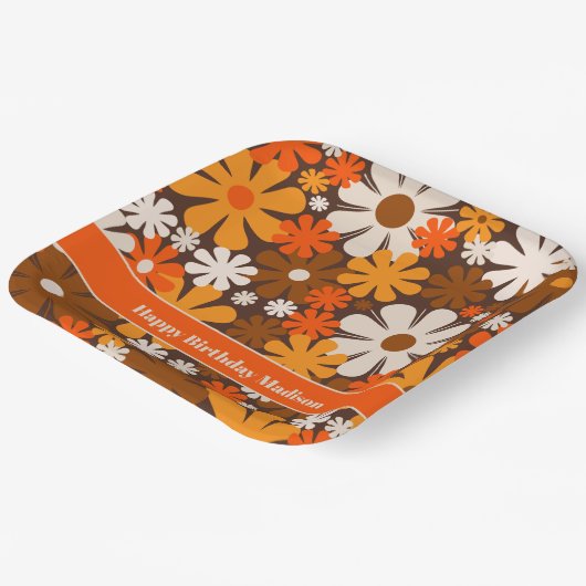 Retro Garden 70er 60er Brown & Orange Blumenmuster Pappteller (Gewinkelt)