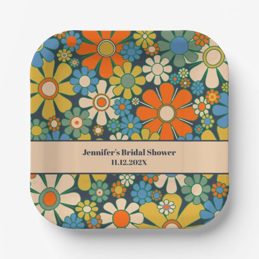 Retro Garden Blume 60er 70er Blumenästhetik Pappteller (Vorderseite)