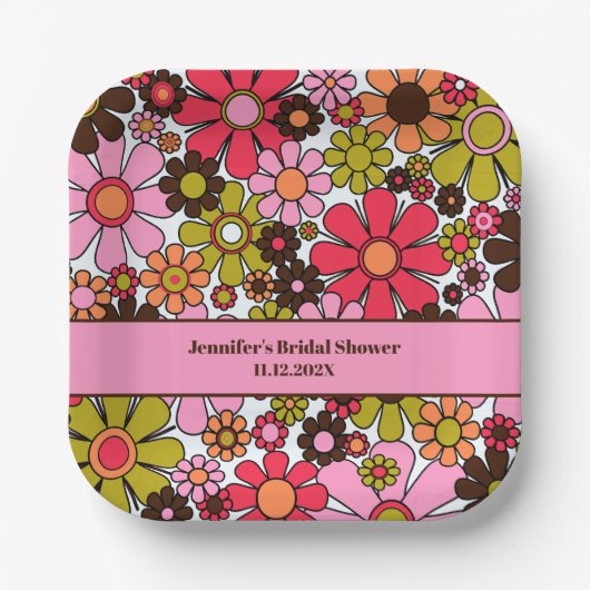 Retro Garden Blume 60er 70er Blumenästhetik Pappteller (Vorderseite)