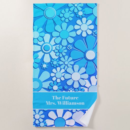 Retro Garden Blume 60er 70er Blumenmuster Bridge Strandtuch (Vorderseite)