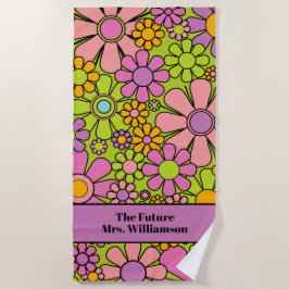 Retro Garden Blume 60er 70er Blumenmuster Bridge Strandtuch