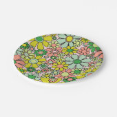 Retro Garden Blume 60er 70er Blumenmuster Pappteller (Schrägansicht)