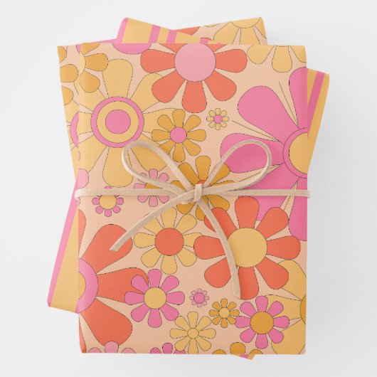 Retro Garden Blume 60er 70er Blumenmuster Rosa Geschenkpapier Set (Beispiel)