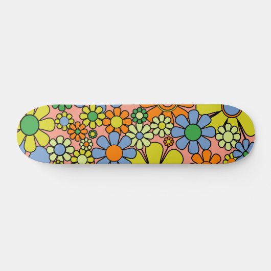 Retro Garden Blume 60er 70er Blumenmuster Skateboard (Horizontal)