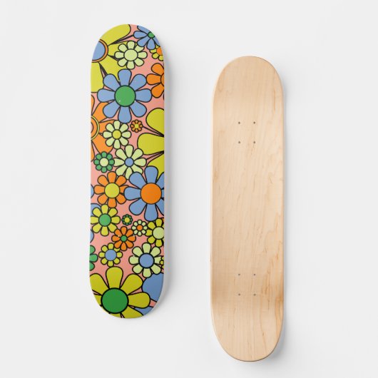 Retro Garden Blume 60er 70er Blumenmuster Skateboard (Vorderseite)