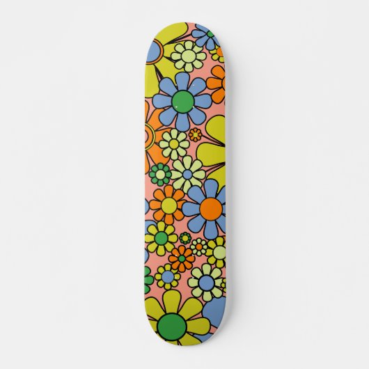 Retro Garden Blume 60er 70er Blumenmuster Skateboard (Vorne)