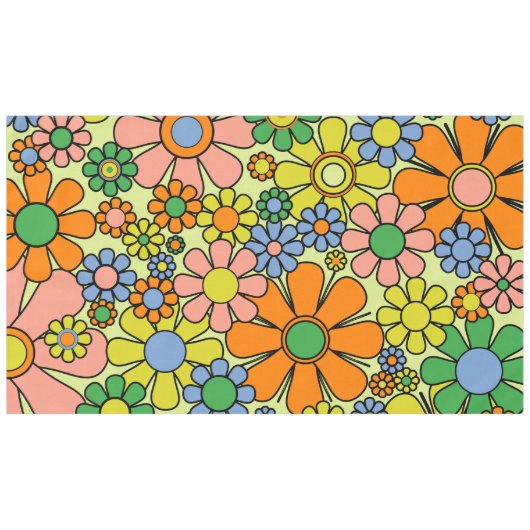 Retro Garden Blume 60er 70er Blumenmuster Tischdecke (Vorderseite (Horizontal))