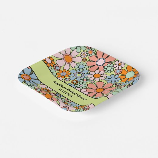 Retro Garden Blume 60er 70er Boho Blumenmuster Pappteller (Gewinkelt)