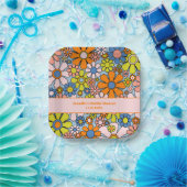 Retro Garden Blume 60er 70er Boho Blumenmuster Pappteller (Party)