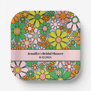 Retro Garden Blume 60er 70er Boho Blumenmuster Pappteller