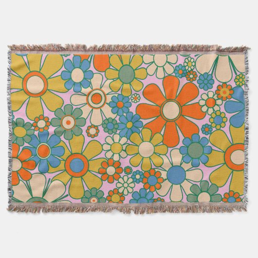 Retro Garden Blume 60er 70er Floral Muster Decke (Vorderseite)