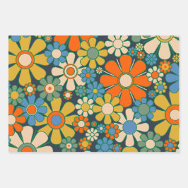 Retro Garden Blume 60er 70er Floral Muster Geschenkpapier Set