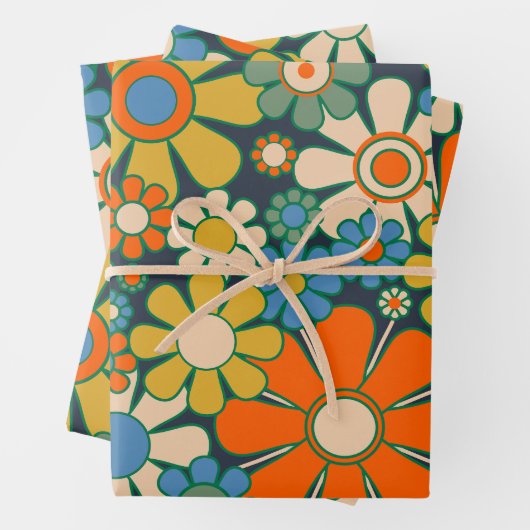 Retro Garden Blume 60er 70er Floral Muster Geschenkpapier Set (Beispiel)