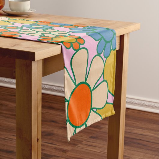 Retro Garden Blume 60er 70er Floral Muster Kurzer Tischläufer (Beispiel)