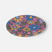 Retro Garden Blume 60er 70er Floral Muster Pappteller (Schrägansicht)