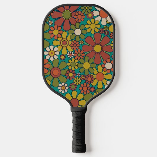 Retro Garden Blume 60er 70er Floral Muster Pickleball Schläger (Vorderseite)