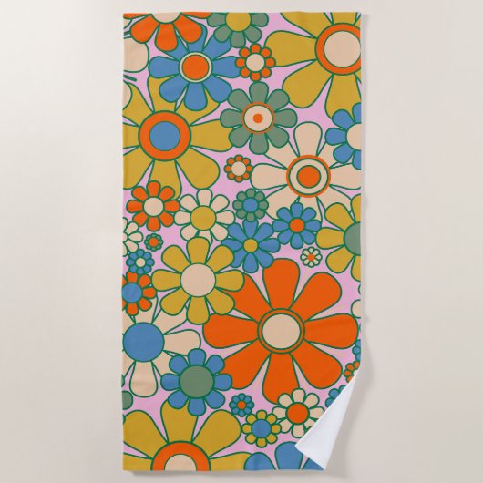 Retro Garden Blume 60er 70er Floral Muster Strandtuch (Vorderseite)