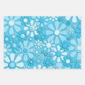 Retro Garden Blume 60er 70er Floral Pattern Blau Geschenkpapier Set (Vorderseite 2)
