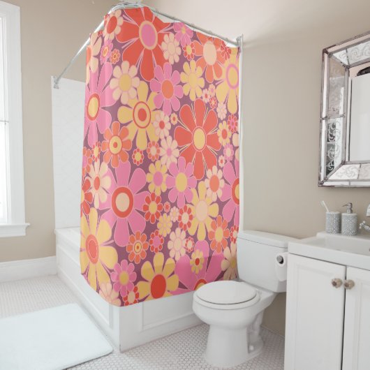 Retro Garden Blume 60er 70er Pattern Pink Duschvorhang (Beispiel)