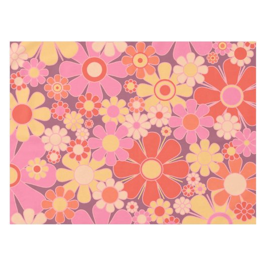 Retro Garden Blume 60er 70er Pattern Pink Tischdecke (Vorderseite (Horizontal))