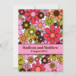 Retro Garden Blume 60er Floral Pink und Brown Save The Date