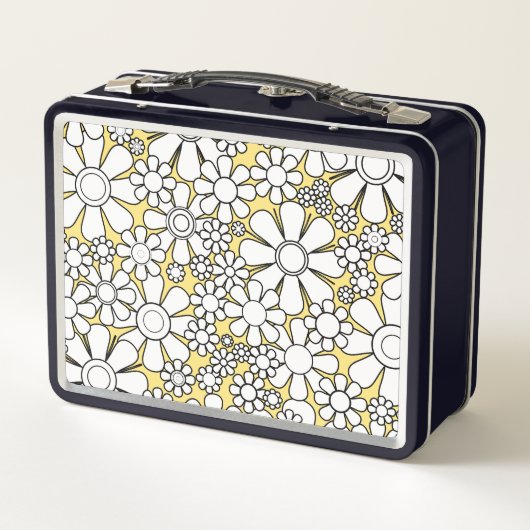 Retro Garden Blume 60er Retro Gelb Metall Brotdose (Rückseite)