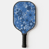 Retro Garden Blume Blaues Muster mit Initial Pickleball Schläger (Rückseite)