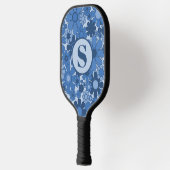 Retro Garden Blume Blaues Muster mit Initial Pickleball Schläger (Links)