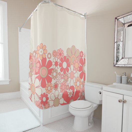 Retro Garden Blume Cuff Pink Peach 60er Pastell Duschvorhang (Beispiel)