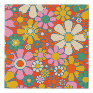 Retro Garden Blume Farbenfrohe 60er 70er Floral Künstlicher Leinwanddruck