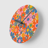 Retro Garden Blume Farbenfrohe 60er 70er Floral Runde Wanduhr (Winkel)
