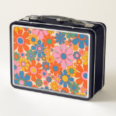 Retro Garden Blume Farbenfrohe 60er Floral Initial Metall Brotdose (Rückseite)