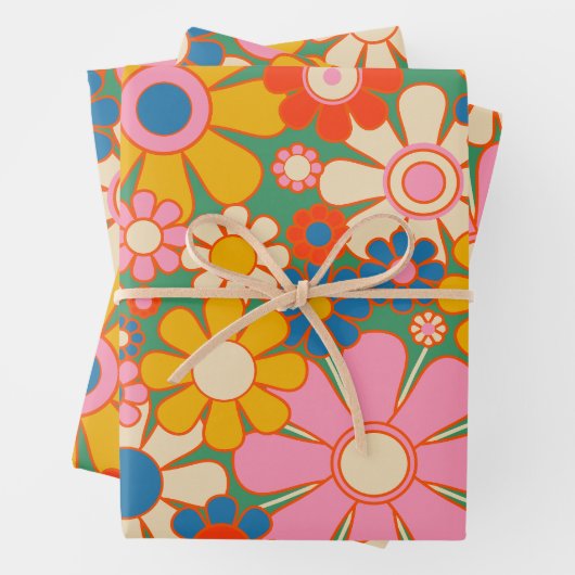 Retro Garden Blume farbenfrohe Blumenmuster Geschenkpapier Set (Beispiel)